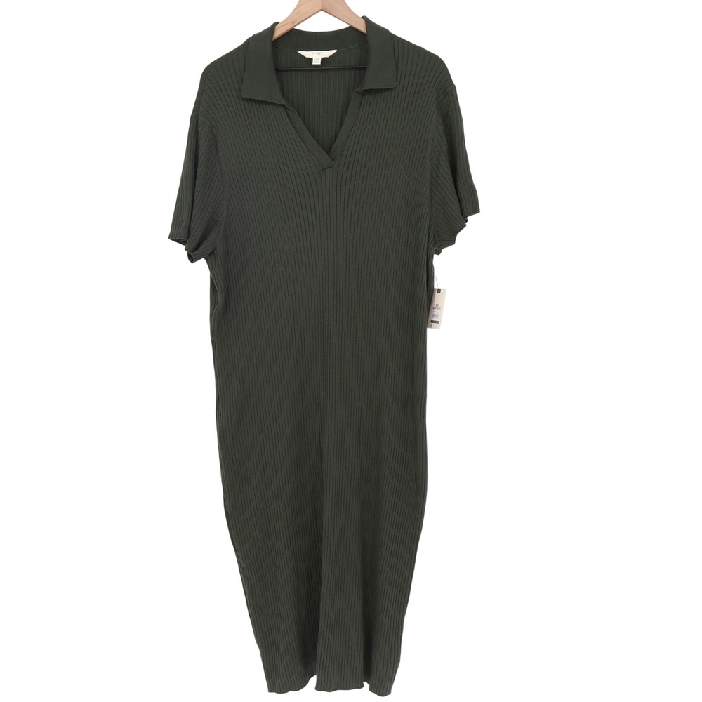 Terra & Sky Polo Sweater Dress Womens 3X Polo Sweater Dress Green Ribbed NEW